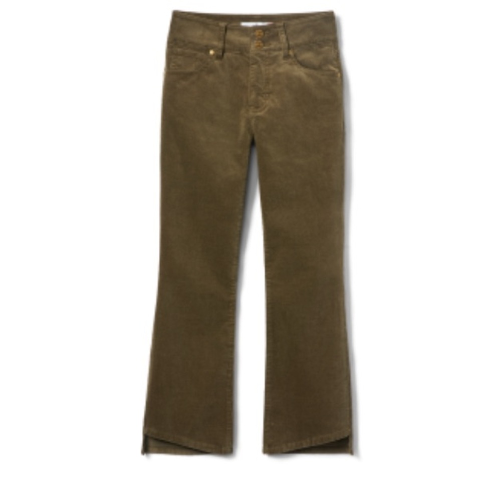 CAbi High Low Mushroom (loden green) colored Corduroy Crop Pants Size 12